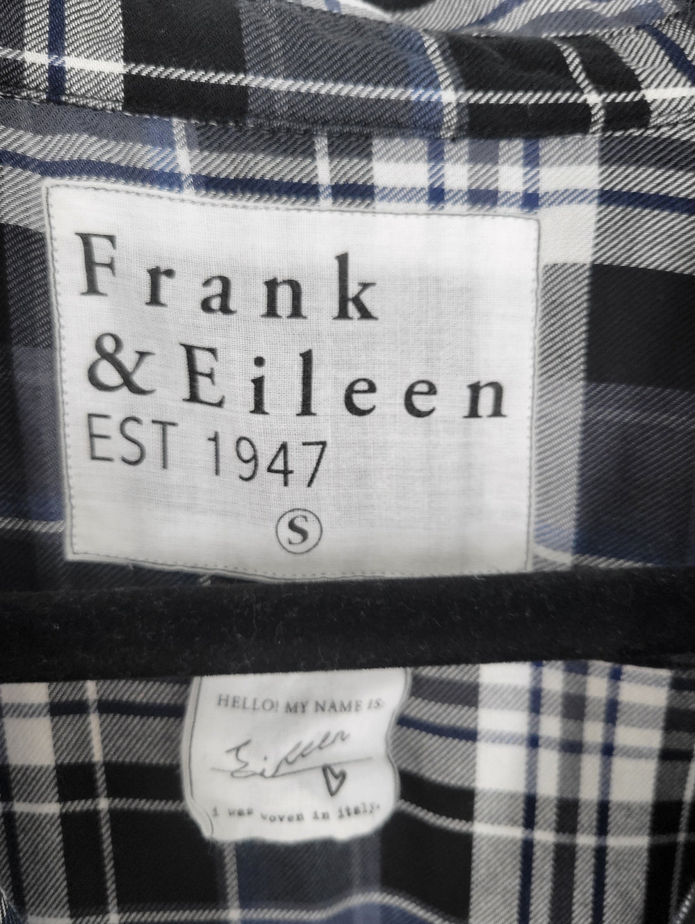 Frank & Eileen Women's  Navy Plaid Button-Front Shirt Relaxed Fit Size S - Picture 4 of 6